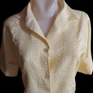 Vintage Women's Medium Blouse 1970's Textured Bib Roll Sleeves Brentshire Mom